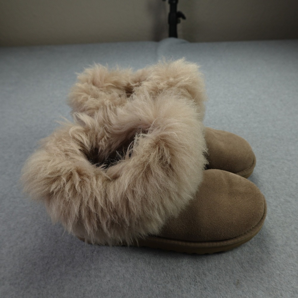 UGG Boot Womens 6 Tan Classic Ultra Mini Fluff Suede Ankle Cozy